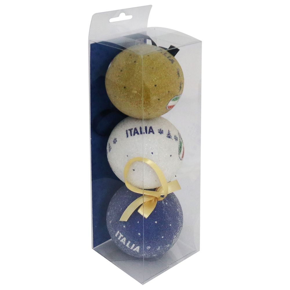 SET 3 PALLINE DI NATALE Ø7.5 CM CONFEZIONATE IN TUBO TRASPARENTE FIGC