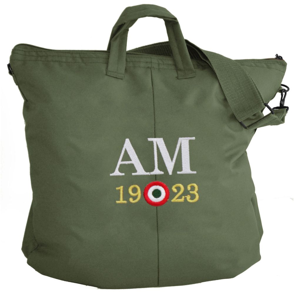BORSA PORTACASCO VERDE CON LOGO RICAMATO A.M.