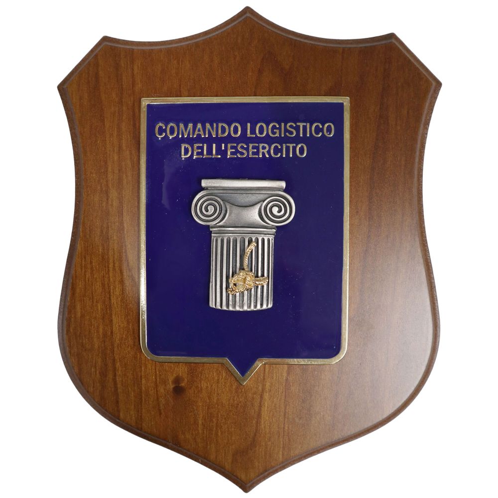 CREST IN METALLO SMALTATO BASE LEGNO 22,5X17,5CM COMANDO LOGISTICO EI