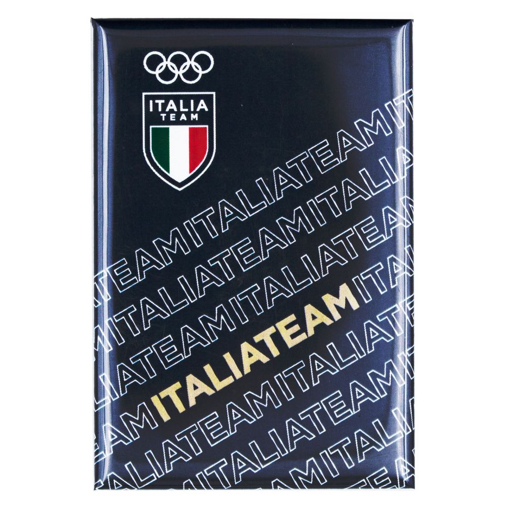MAGNETE STAMPATO 78X53MM OLYMPIC+ITALIA TEAM EMBLEMA BIANCHI FONDO BLU C