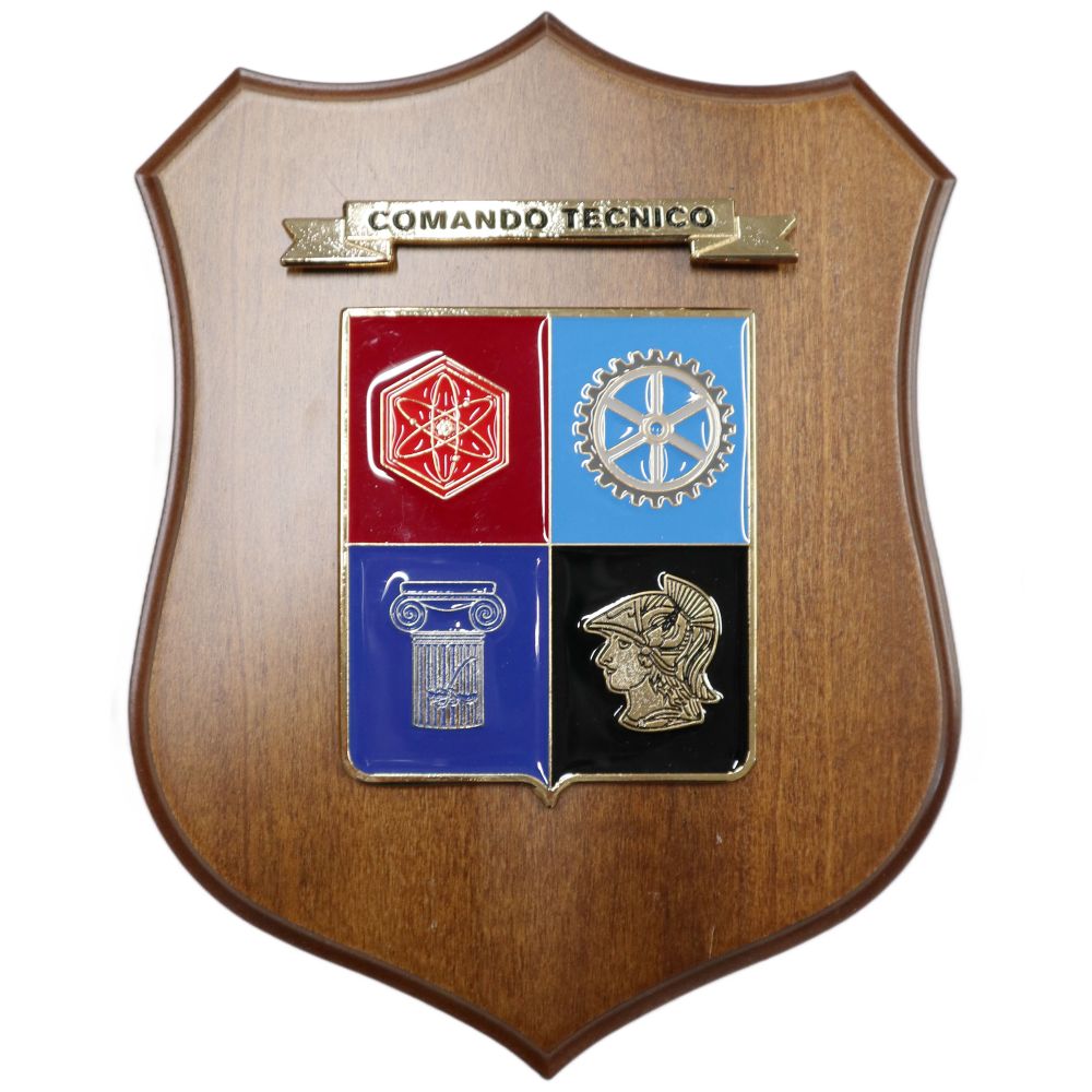 CREST IN METALLO SMALTATO BASE LEGNO 22,5X17,5CM COMANDO TECNICO