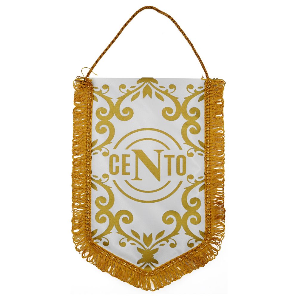 GAGLIARDETTO PENTAGONALE CM 28X20 CON FRANGE DORATE STAMPA IN ORO NAPOLI