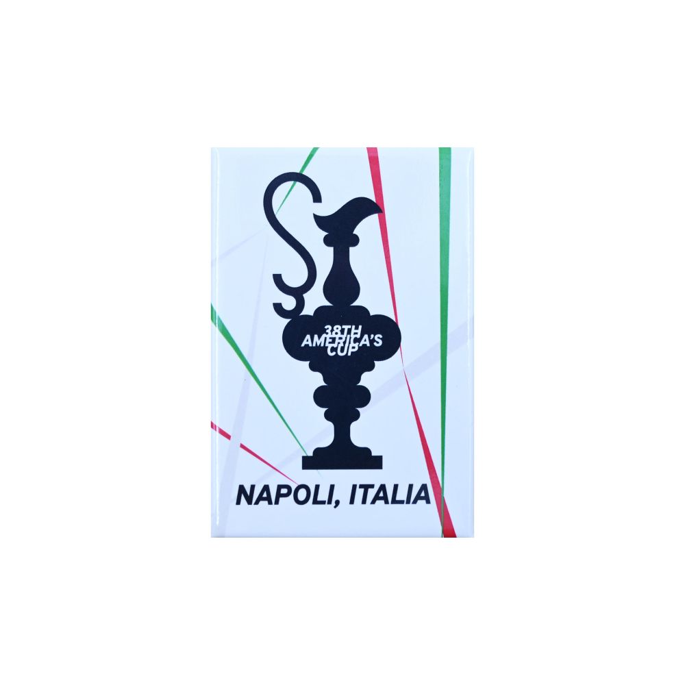 MAGNETE AMERICA'S CUP 38 RETTANGOLARE COPPA E LINEE TRICOLORE IN METALLO