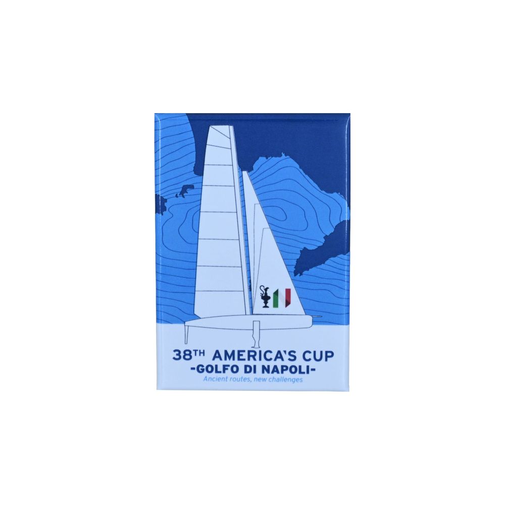 MAGNETE AMERICA'S CUP 38 RETTANGOLARE BARCA A VELA BIANCA E GOLFO DI NAP