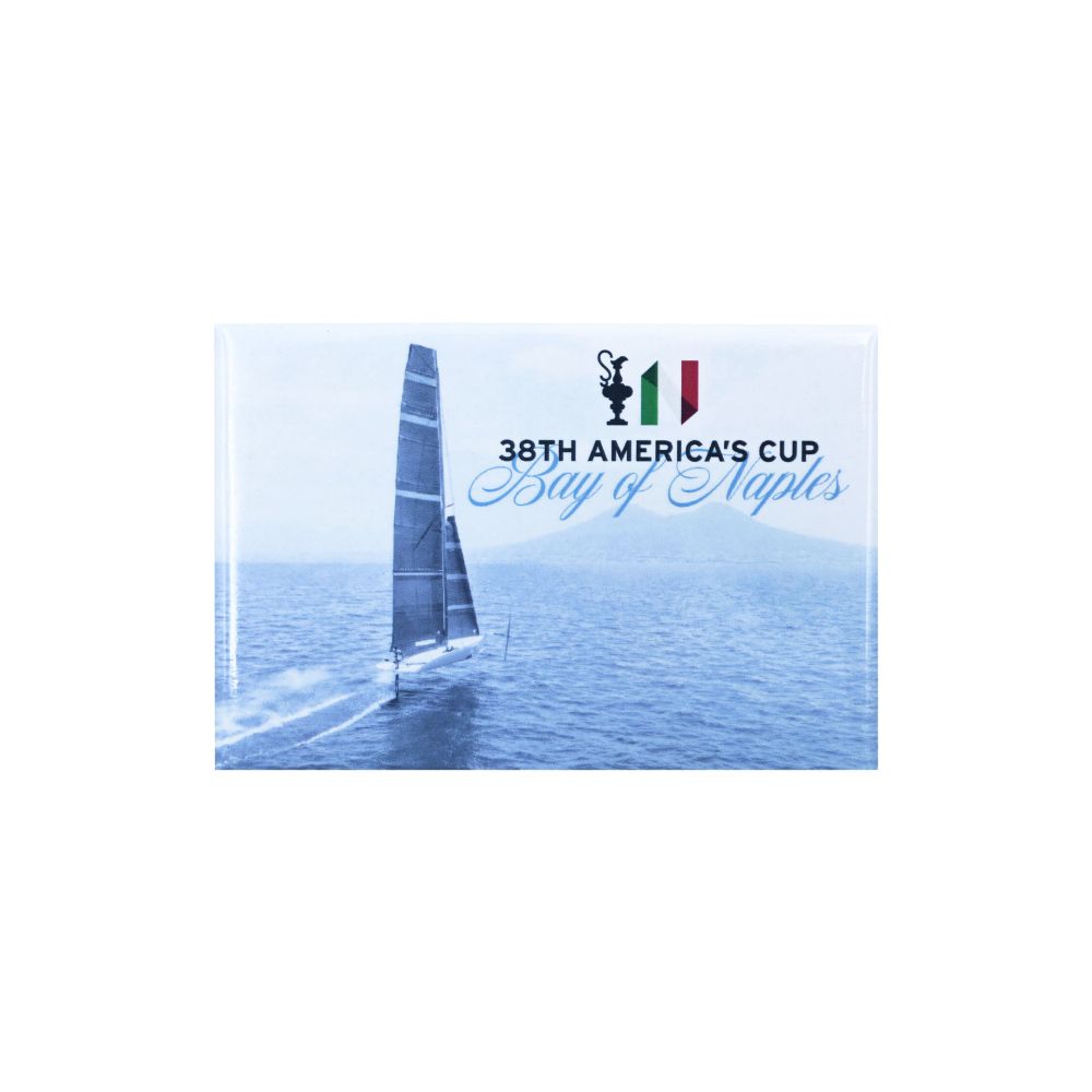 MAGNETE AMERICA'S CUP 38 RETTANGOLARE BARCA A VELA IN MARE CON SCRITTA B