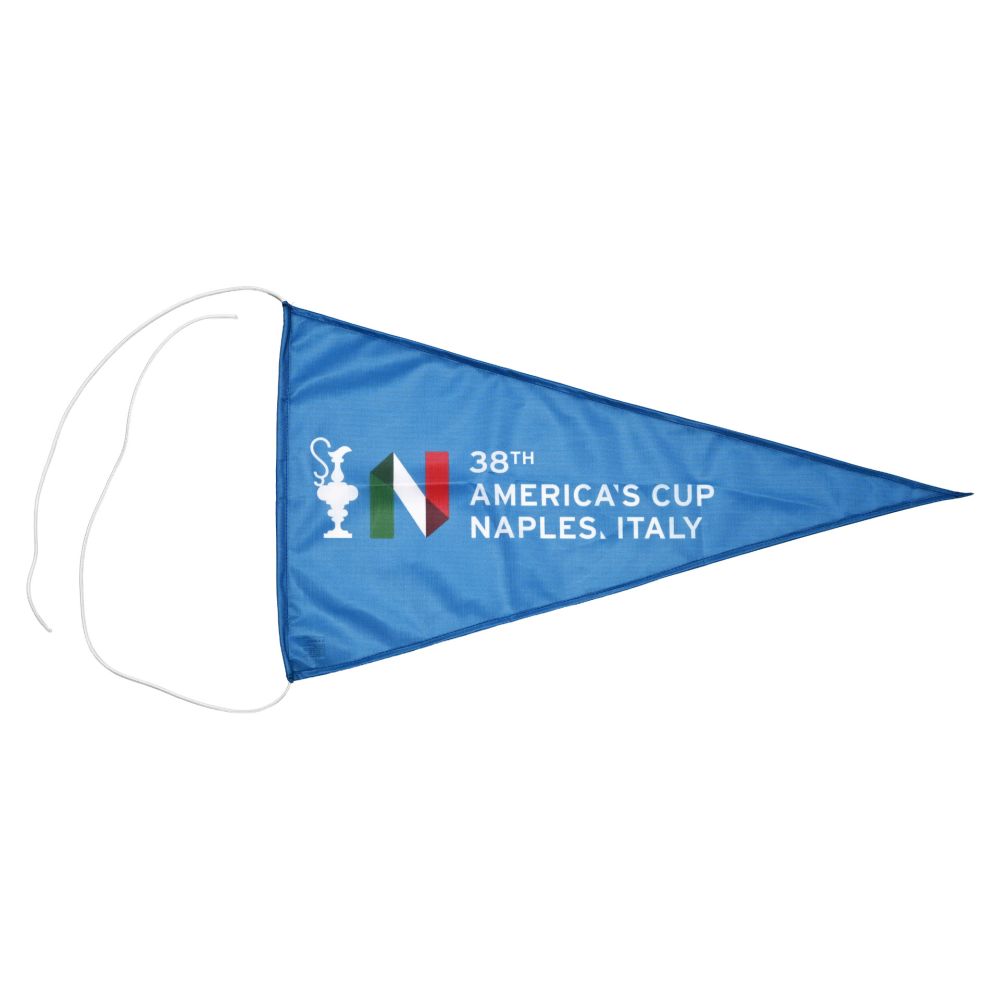 BANDIERA TRIANGOLARE AMERICA'S CUP 38 CELESTE LOGHI E SCRITTA