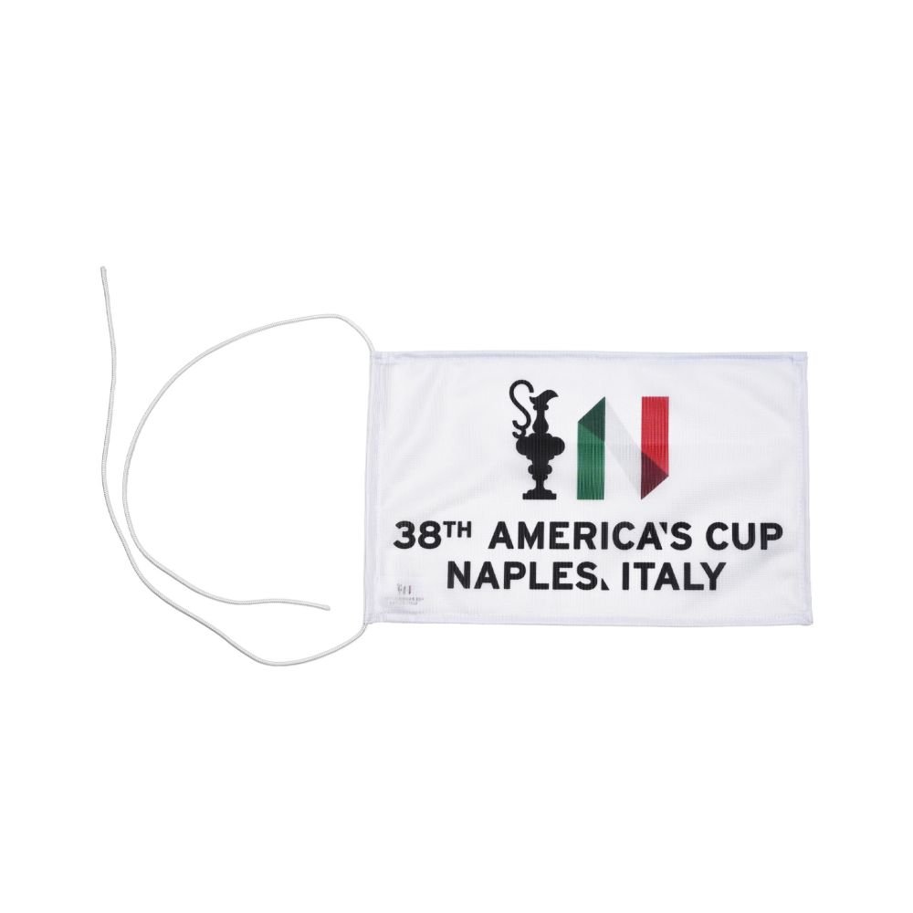BANDIERA NAUTICA AMERICA'S CUP 38 BIANCA COPPA N E SCRITTA CON CORDE LIB