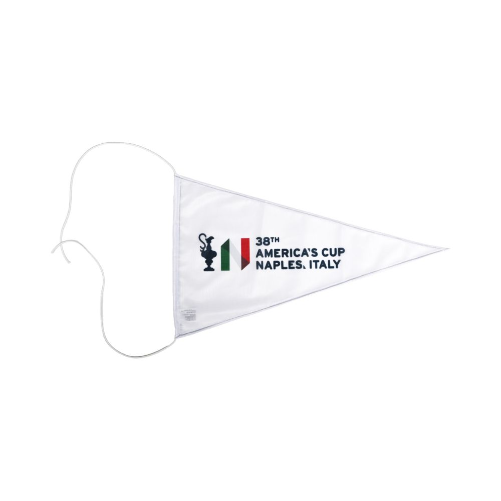 BANDIERA TRIANGOLARE AMERICA'S CUP 38 BIANCA LOGHI E SCRITTA