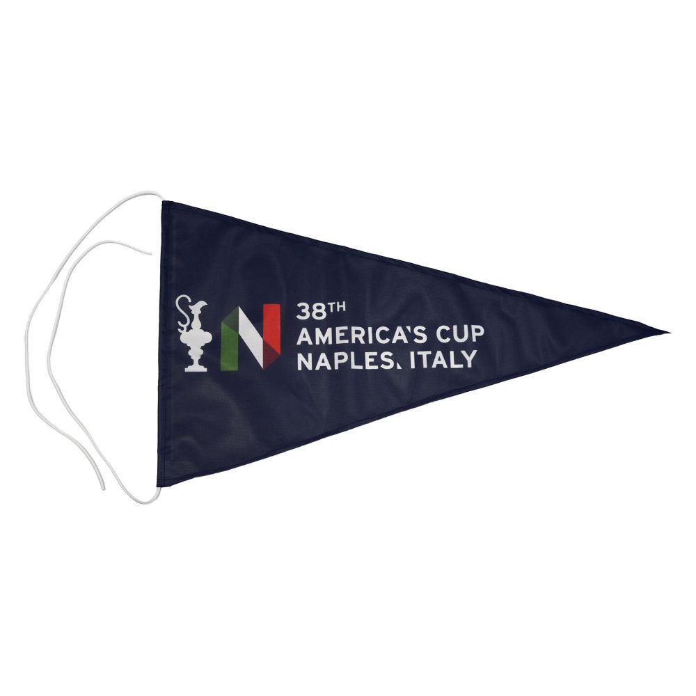 GUIDONE TRIANGOLARE AMERICA'S CUP 38 BLU NAVY LOGHI E SCRITTA