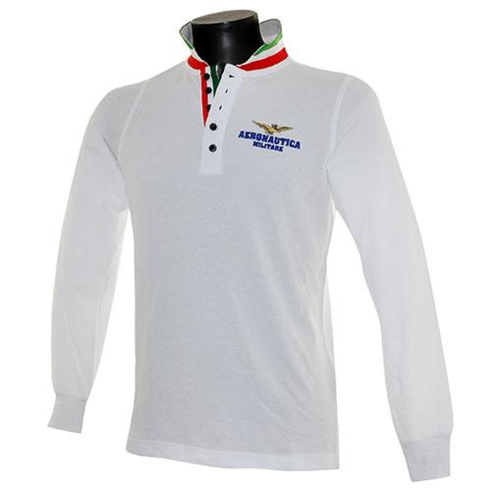 POLO IN COTONE MANICHE LUNGHE BIANCA AERONAUTICA MILITARE