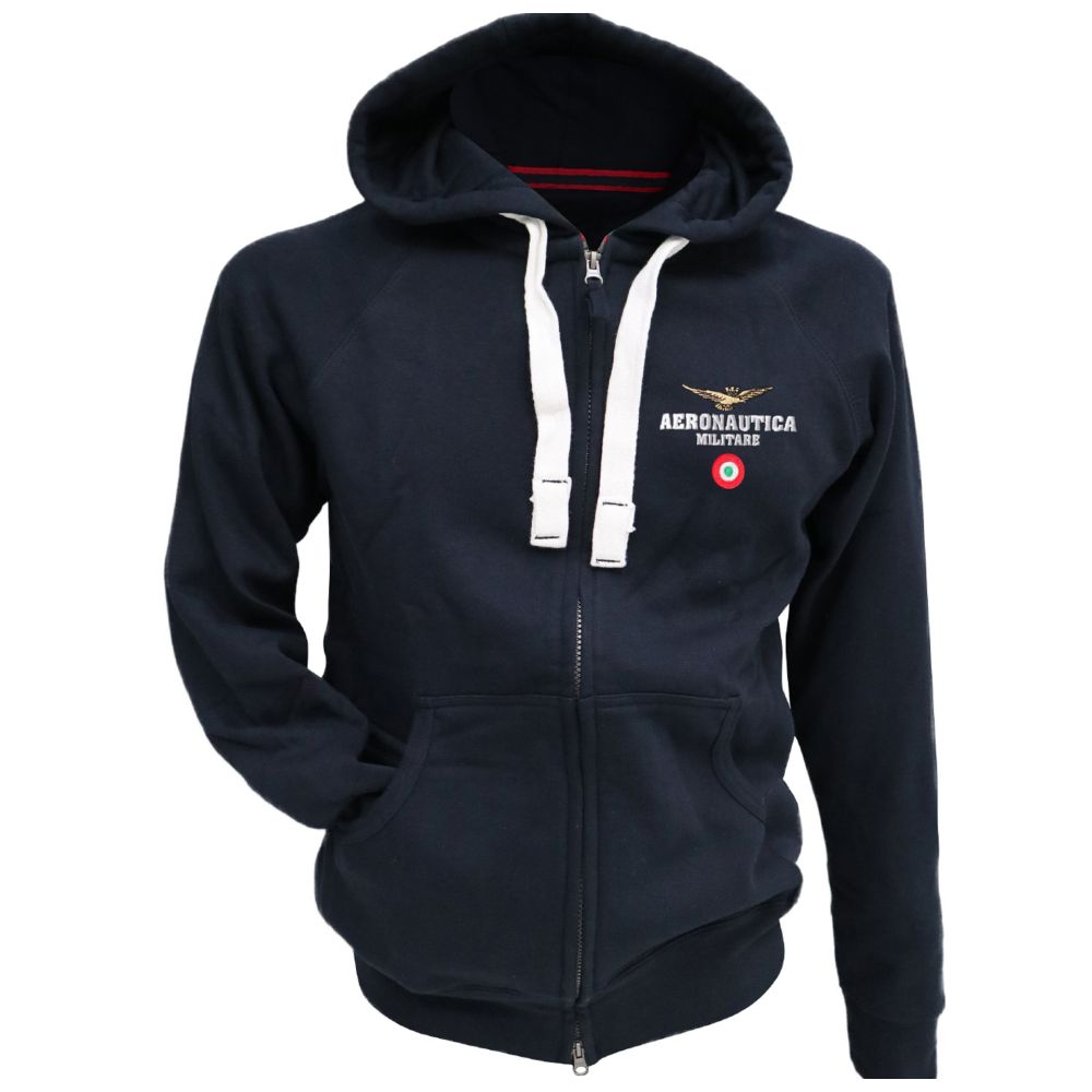 FELPA BLU CON LOGO RICAMATO, CAPPUCCIO IN TINTA E COULISSE AERONAUTICA MILITARE