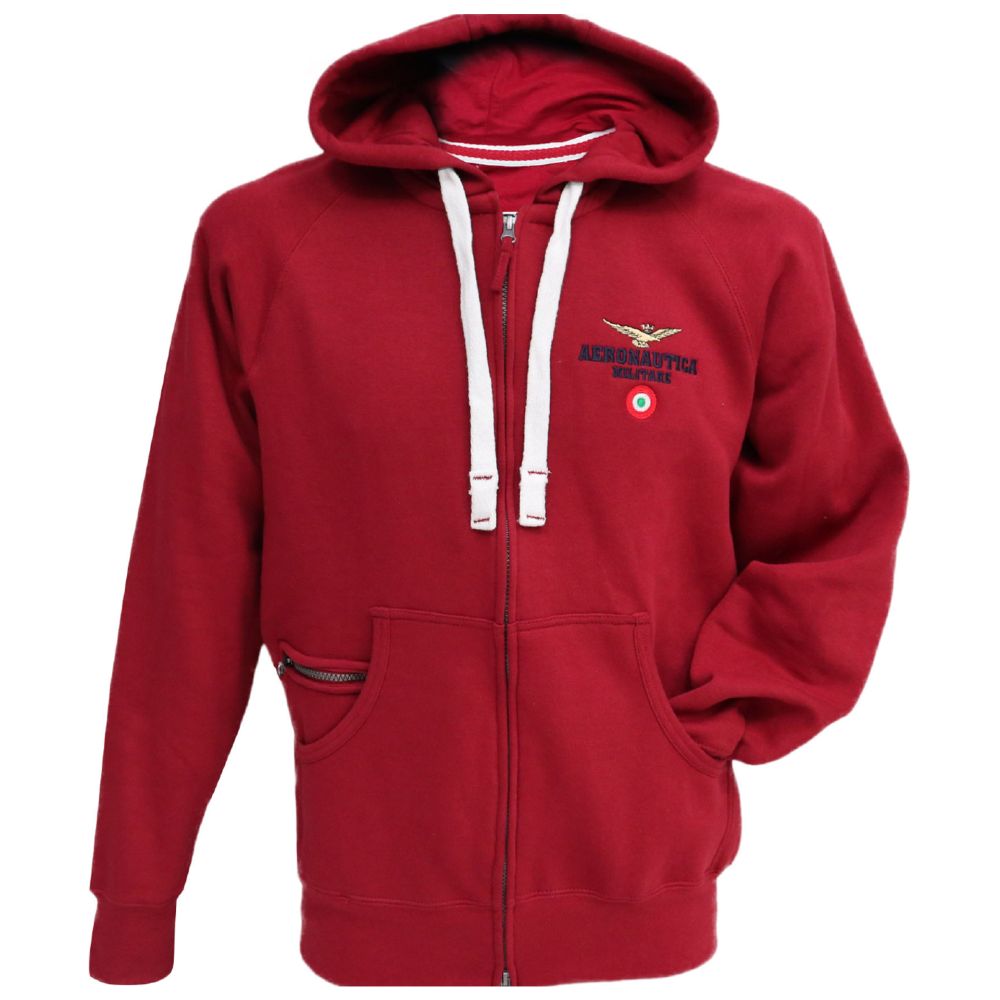 FELPA BORDEAUX CON LOGO RICAMATO, CAPPUCCIO IN TINTA E COULISSE AERONAUTICA MILITARE