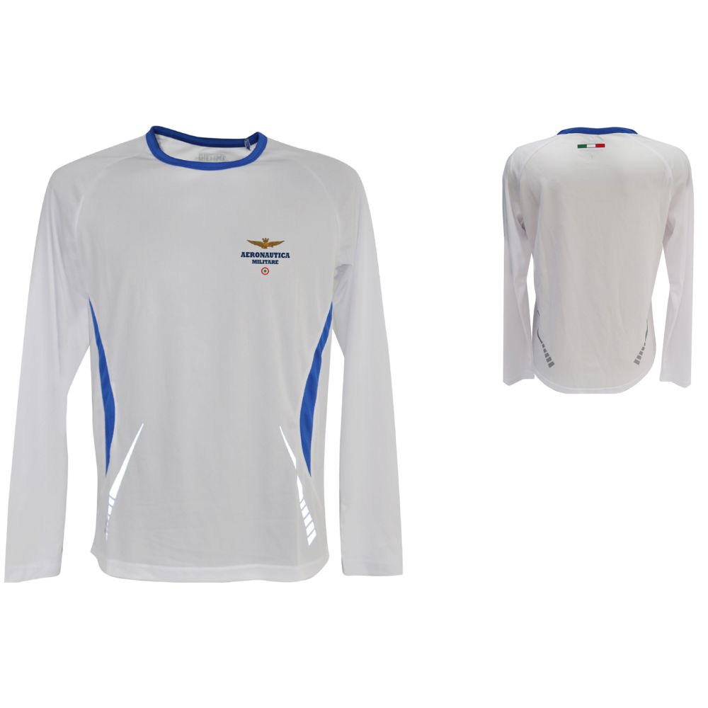 T-SHIRT RUNNING, MANICA LUNGA, LOGO STAMPATO, 100% POLIESTERE AERONAUTICA MILITARE
