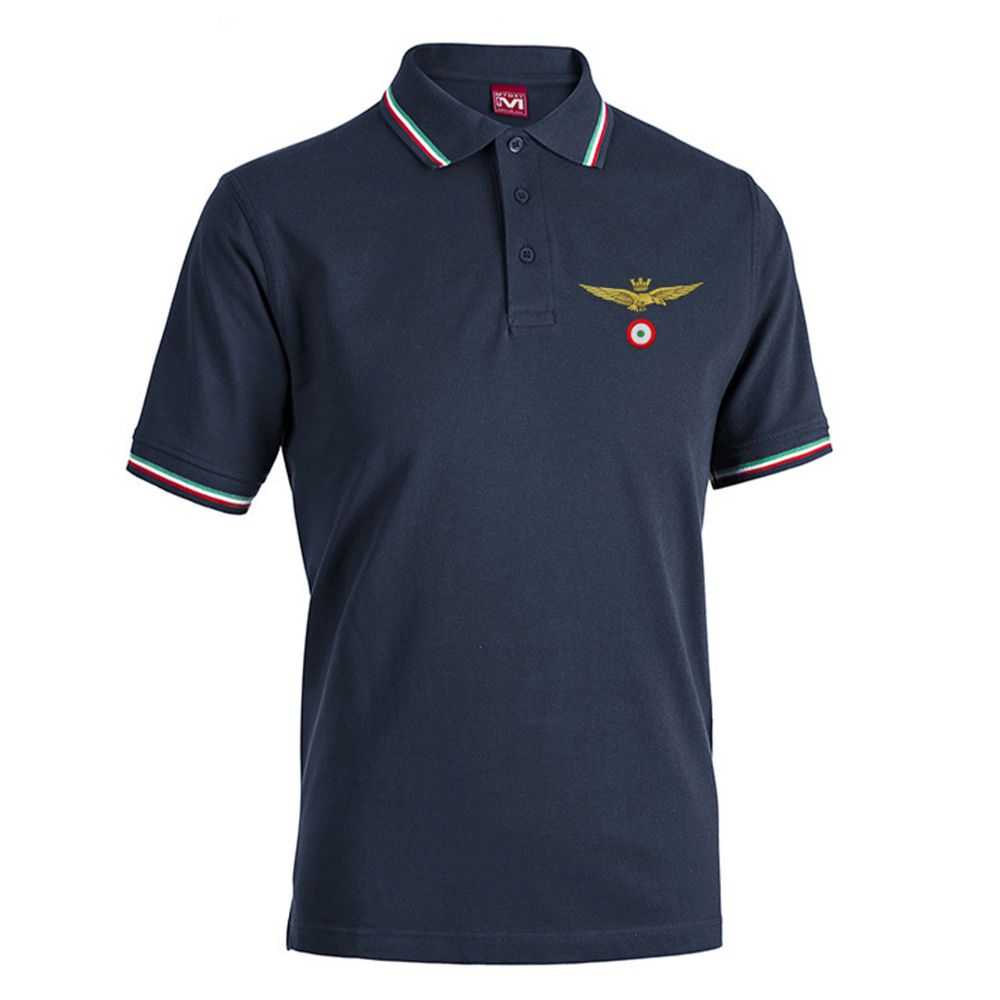 POLO BLU CON MANICHE TRICOLORE