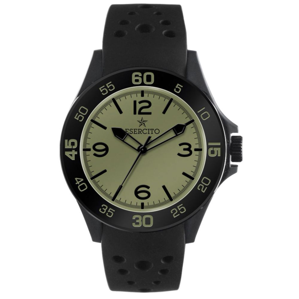 OROLOGIO DA POLSO CINTURINO GOMMA NERO CASSA VERDE OLIVA