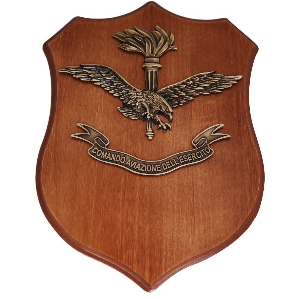 CREST IN METALLO SMALTATO BASE LEGNO 25X18CM COMANDO AVIAZIONE ESERCITO