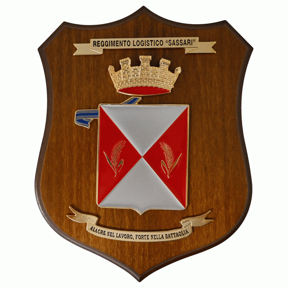 CREST IN METALLO SMALTATO BASE LEGNO 22,5X17,5CM RGT LOGISTICO SASSARI