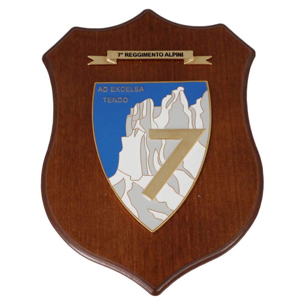 CREST IN METALLO SMALTATO BASE LEGNO CL12 25X18CM 7 RGT ALPINI