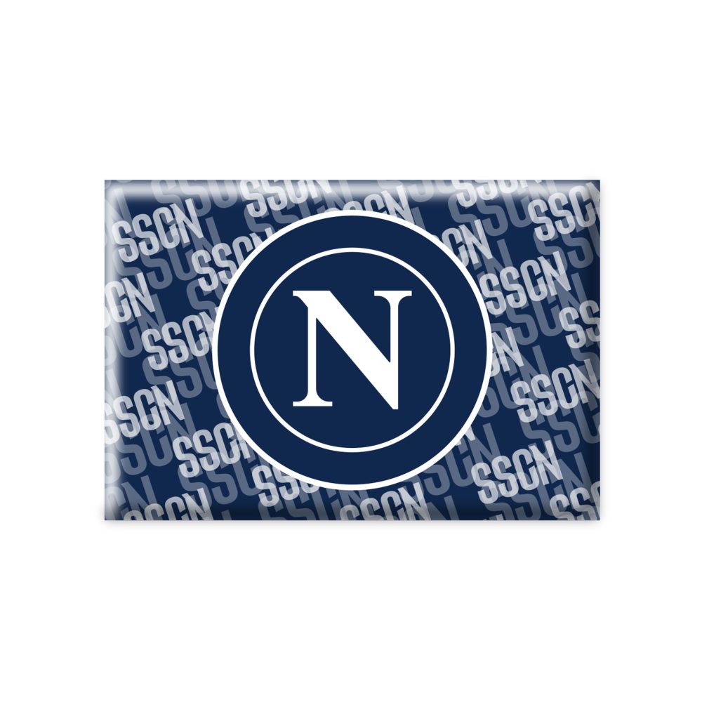 MAGNETE STAMPATO RETTANGOLARE CON LOGO NAPOLI BIANCO SU FONDO BLU