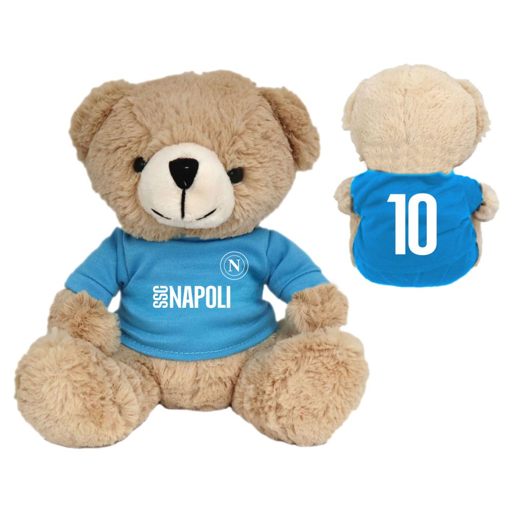 ORSETTO PELUCHE 24 CM CON MAGLIA CELESTE SCRITTA SSC NAPOLI BIANCA SUL F