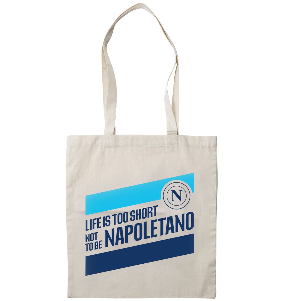 SHOPPER IN TINTA NATURALE STAMPA CELESTE E BLU SU UN LATO LIFE TO SHORT