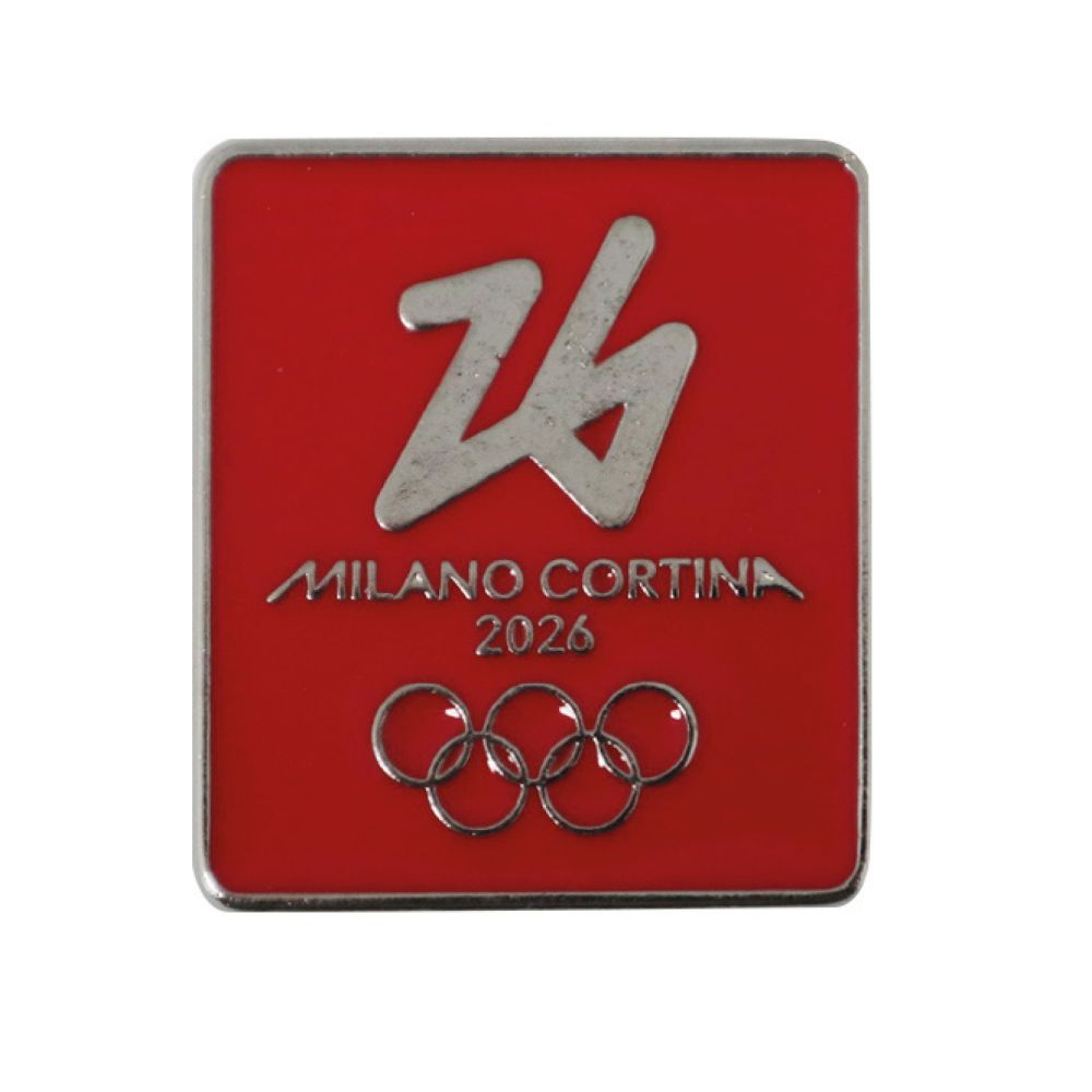 Magnete Smaltato 40x36 Mm Olympic Emblema Monocromatico Fondo Rosso