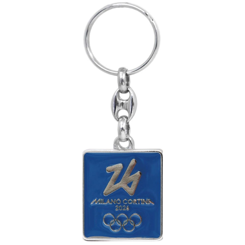 Portachiavi Smaltato Rettangolare Olympic Emblema Monocromatico Blu