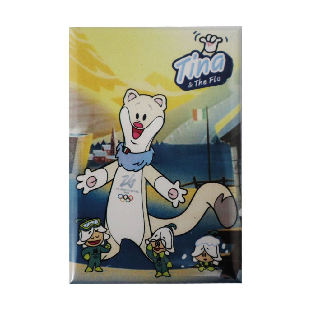 MAGNETE STAMPATO 78X53 MM OLYMPIC MASCOT TINA COLORATO FONDO THE FLO