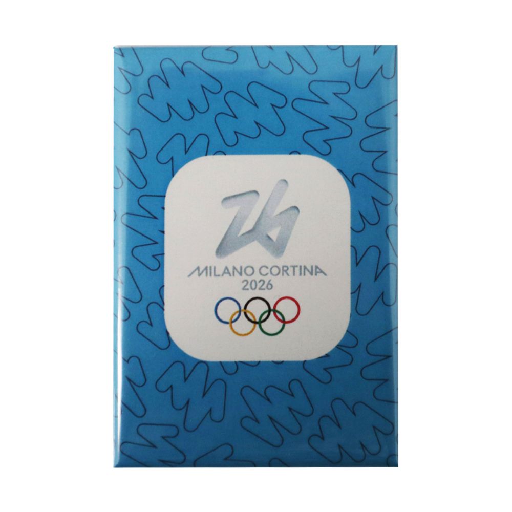 Magnete Stampato 78x53 Mm Olympic Emblema Fondo Texture Azzurra