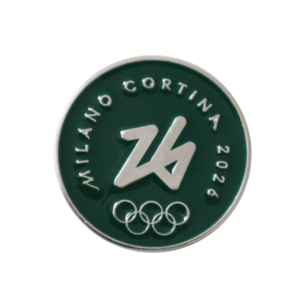 Magnete Smaltato Dia 39 Mm Olympic Emblema Monocromatico Fondo Verde