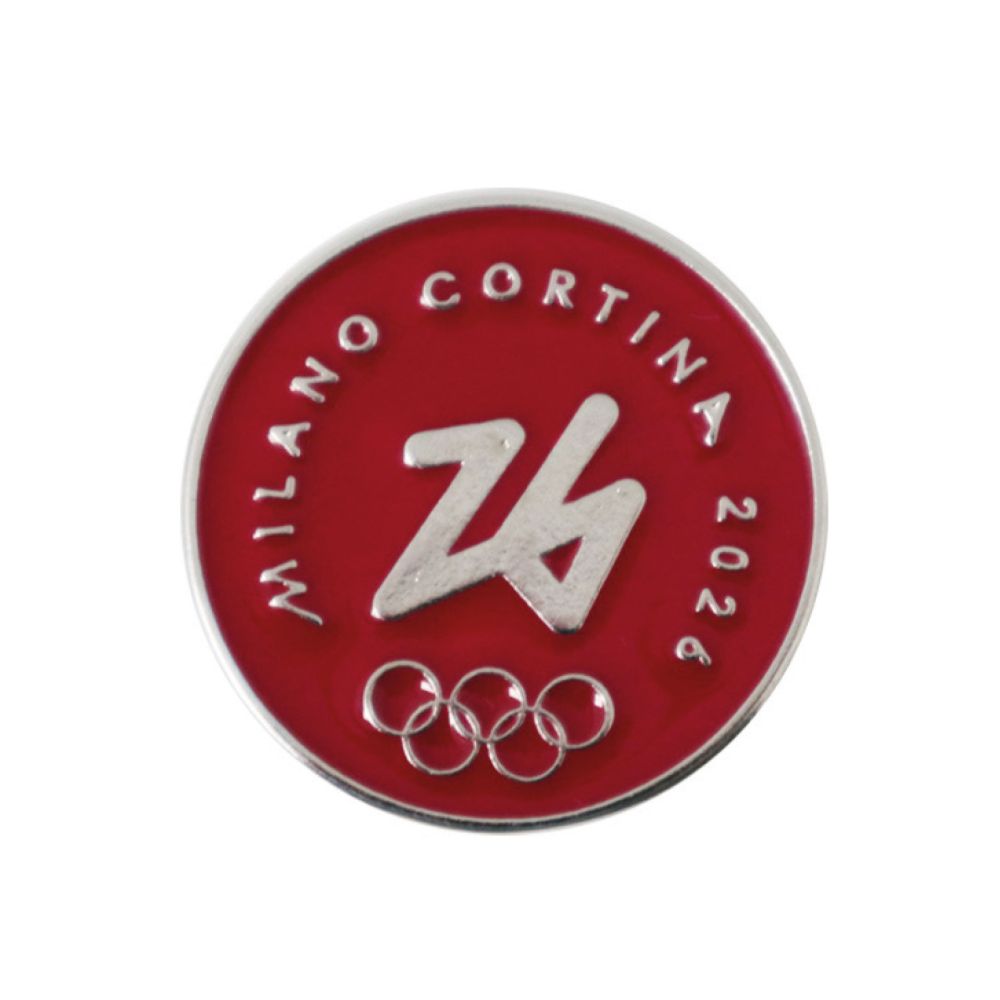 Magnete Smaltato Dia 39 Mm Olympic Emblema Monocromatico Fondo Bordeaux