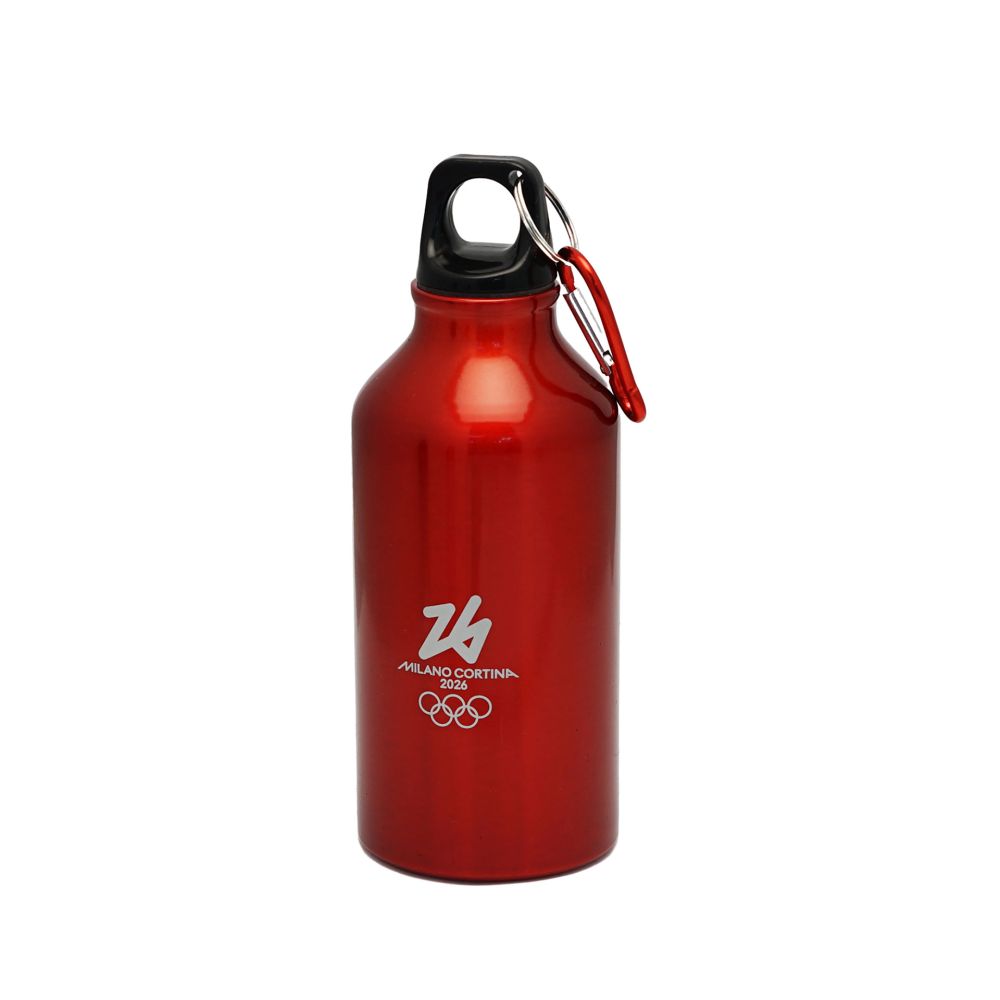 Boraccia Alluminio Rossa 400 Ml Moschettone Olympic Emblema Logo Monocro