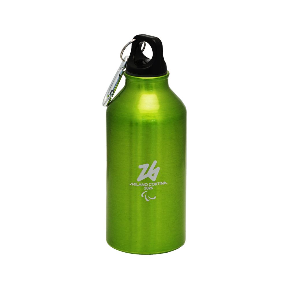 Boraccia Alluminio Verde 400 Ml Moschettone Paralympic Emblema Logo