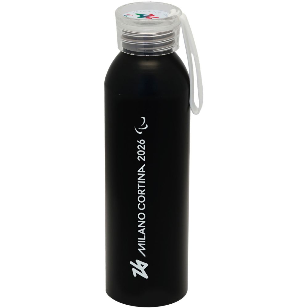 Borraccia Alluminio Nera Opaca 650 Ml Paralympic Emblema Scritta