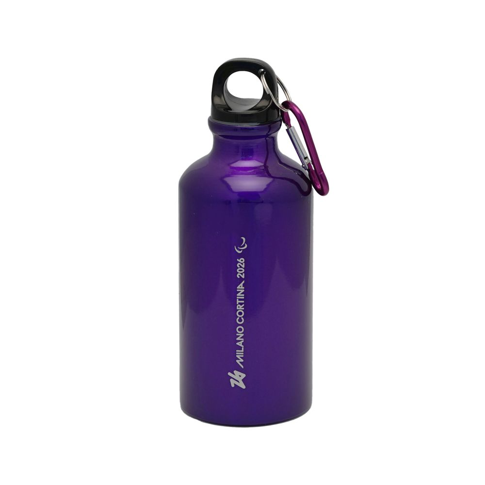 Boraccia Alluminio viola 400 Ml Moschettone Paralympic Emblema Scritta