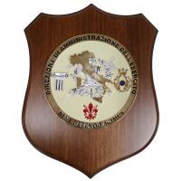 CREST IN METALLO SMALTATO BASE LEGNO 22,5X17,5CM DIREZ. AMM. ESERCITO 2D