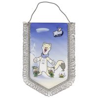 GAGLIARDETTO PENTAGONALE MIS. 20X28 FRANGIA ARGENTO FONDO MONTAGNA CON M