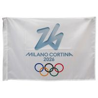 BANDIERA IN POLIESTERE 150X100CM SENZA ASTA FONDO BIANCO OLYMPIC EMBLEMA