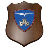CREST IN METALLO SMALTATO BASE LEGNO 22,5X17,5CM BRIG. AEROMOBILE FRIULI
