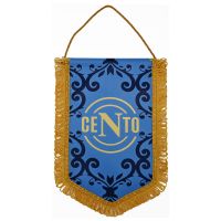 GAGLIARDETTO PENTAGONALE CM 28X20 CON FRANGE DORATE STAMPA LOGO 3D IN OR