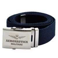 CINTURA IN COTONE BLU AM CON FIBBIA IN METALLO
