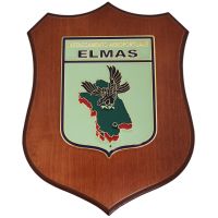 CREST IN METALLO SMALTATO BASE LEGNO 22,5X17,5CM DISTACCAMENTO ELMAS AERONAUTICA MILITARE