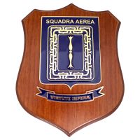 CREST IN METALLO SMALTATO BASE LEGNO 22,5X17,5CM COMANDO SQUADRA AEREA AERONAUTICA MILITARE