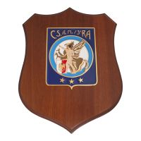 CREST IN METALLO SMALTATO BASE LEGNO 22,5X17,5CM CSAM 3 RA AERONAUTICA MILITARE