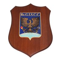 CREST IN METALLO SMALTATO BASE LEGNO 22,5X17,5CM RE.G.I.S.C.C. AERONAUTICA MILITARE