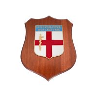 CREST IN METALLO SMALTATO BASE LEGNO 22,5X17,5CM IST.MED.AEROSP. MILANO