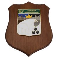 CREST IN METALLO SMALTATO BASE LEGNO 22,5X17,5CM 112 DEPOSITO SUSSIDIARIO AERONAUTICA MILITARE
