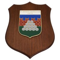 CREST IN METALLO SMALTATO BASE LEGNO 22,5X17,5CM 11 DEPOSITO CENTRALE ORTE AERONAUTICA MILITARE