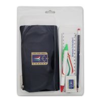 SET DA SCRITTURA COMPOSTO DA 1 RIGHELLO TRASPARENTE, 1 GOMMA, 1 MATITA, 1 PENNA E PORTAPENNE FRECCE TRICOLORI