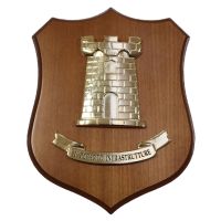 CREST IN METALLO SMALTATO BASE LEGNO 22,5X17,5CM 11 REPARTO INFRASTRUTTURE ESERCITO ITALIANO